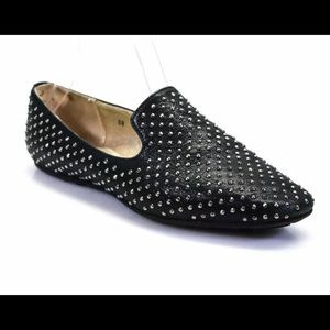 JIMMY CHOO LEATHER STUDDED SLIP ON LOAFERS FLAT